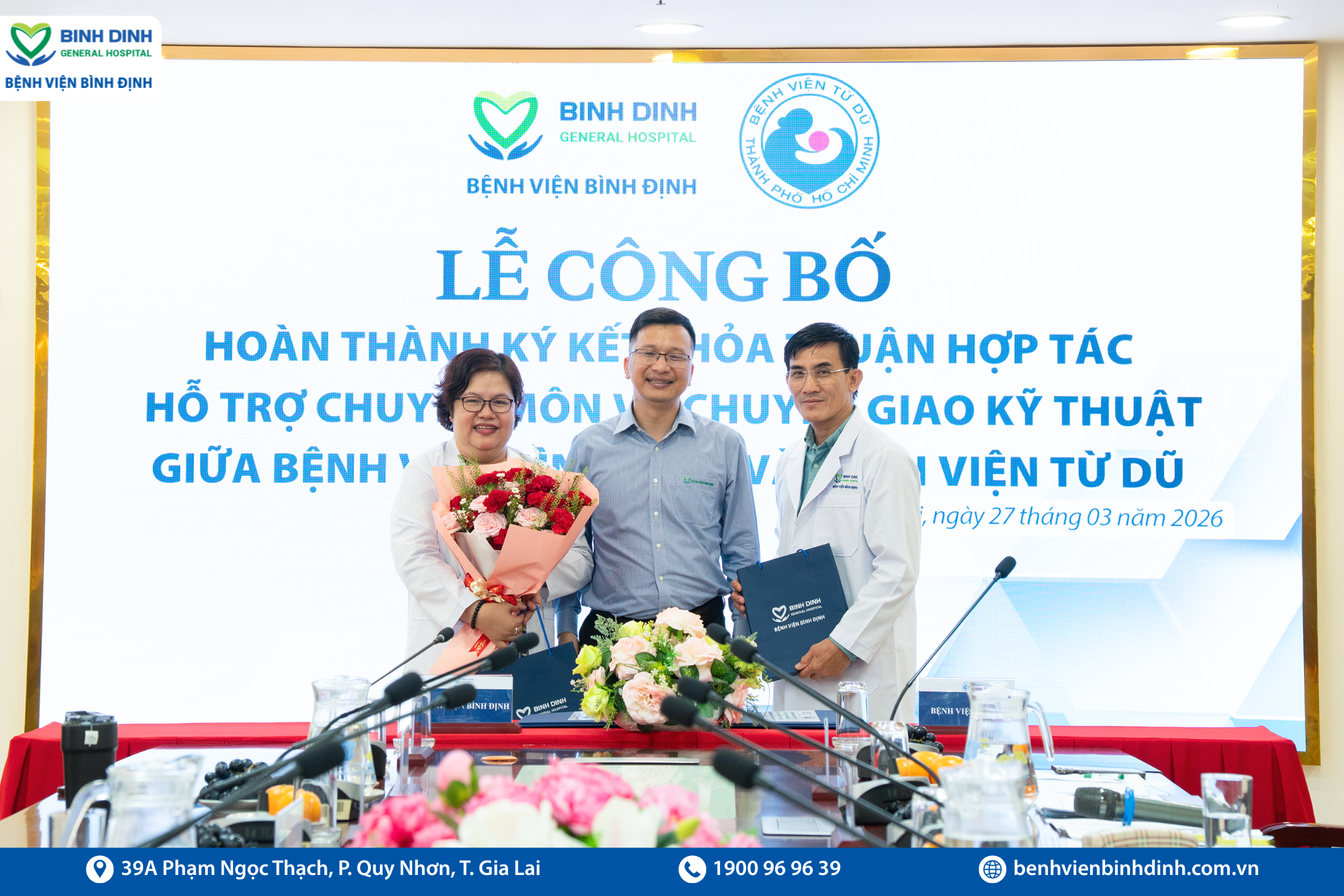 LỄ CÔNG BỐ HOÀN THÀNH KÝ KẾT THỎA THUẬN HỢP TÁC HỖ TRỢ CHUYÊN MÔN VÀ CHUYỂN GIAO KỸ THUẬT GIỮA BỆNH VIỆN BÌNH ĐỊNH VÀ BỆNH VIỆN TỪ DŨ.